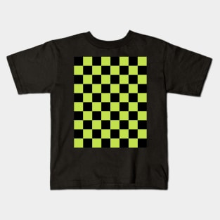 Bright Green and Black Chessboard Pattern Kids T-Shirt